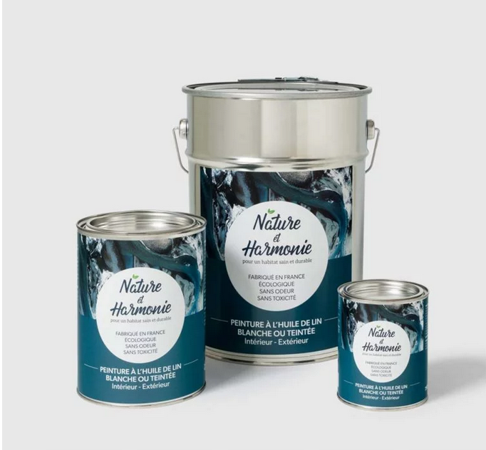 Photo de 3 pots de peinture à l'huile de lin vendu par Natur'Ologis, magasin revendeur à Brunstatt-Mulhouse